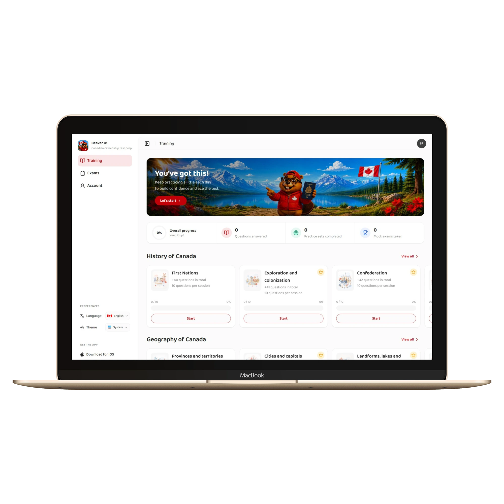 Beaver O! app — Canadian citizenship test preparation